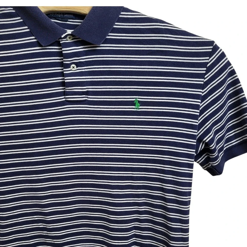 Polo Ralph Lauren Mens Large Striped Short Sleeve Polo Shirt Navy White